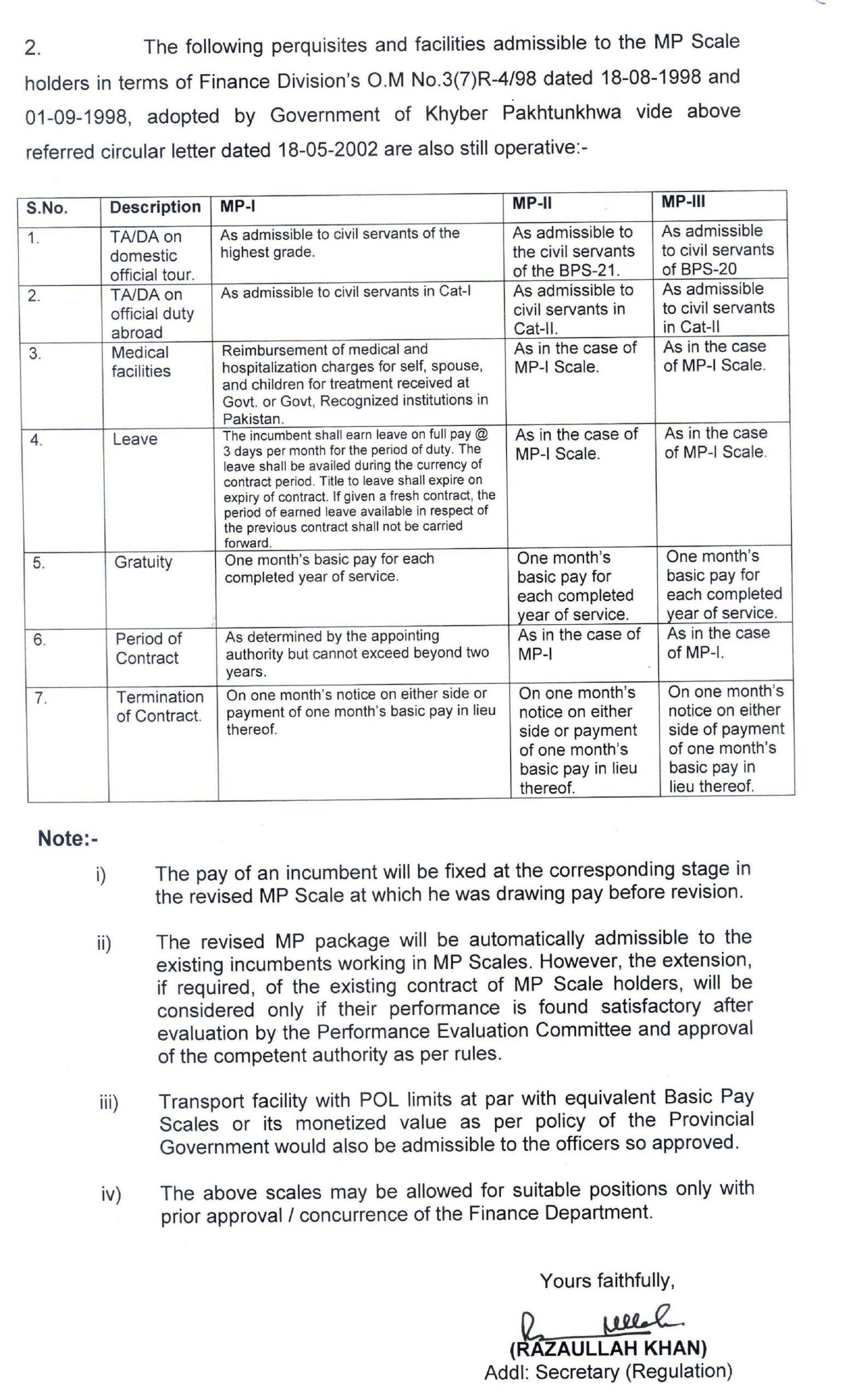 Notification Of Management Position Scales (MP-I, MP-II, MP-III) Govt Of KPK 2014