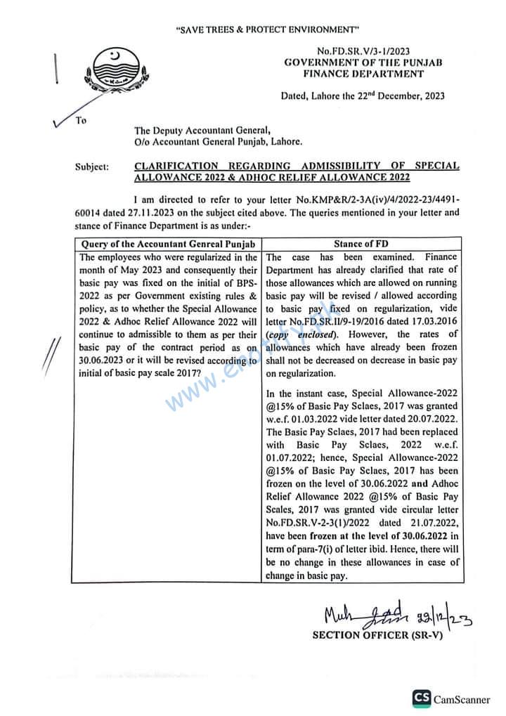 Clarification Admissibility Special Allowance 2022 and ARA 2022