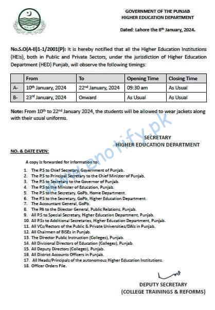 08-01-2024 College University Timing Notification of Higher Education Department 2024