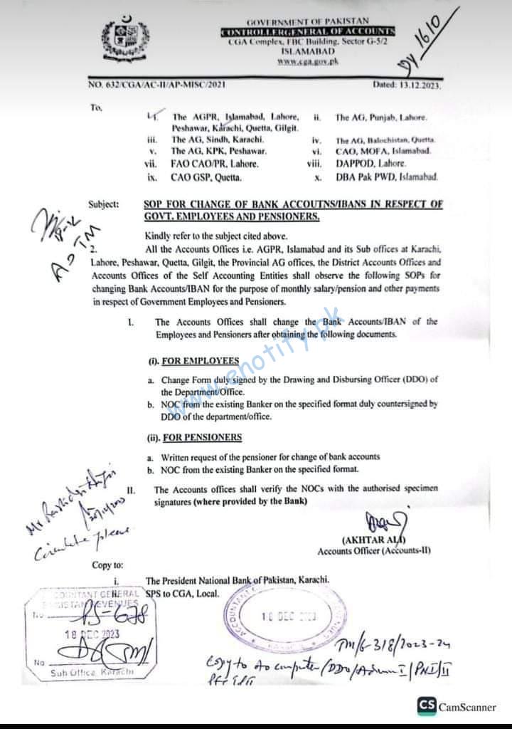 Bank Account Change SOP for Govt Employees and Pensioners